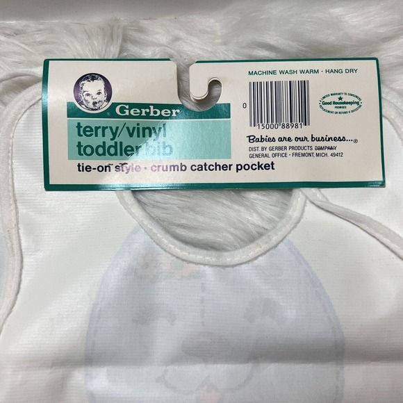 Vintage Gerber toddler Tie-On Bib Crumb Catcher Pocket Polyster/Vinyl Blue Dog - Picture 8 of 8